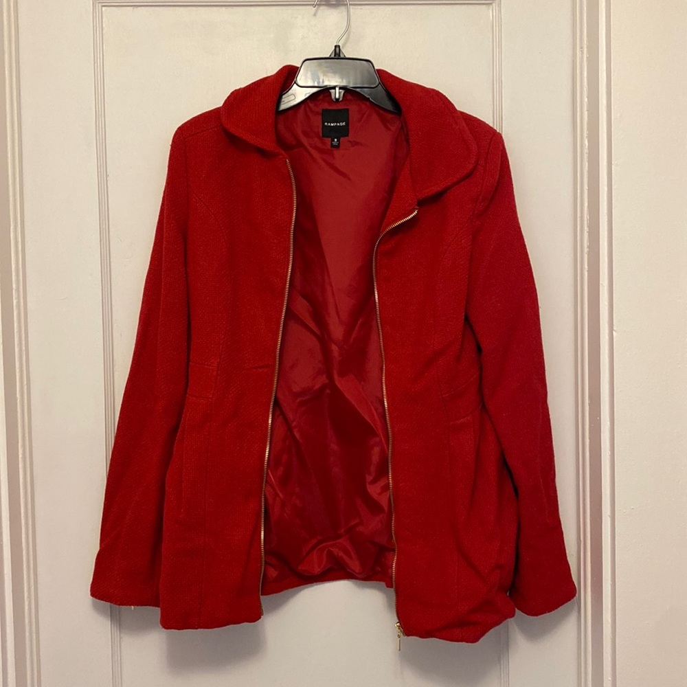 Red rampage short peacoat with zipper detail. Size small